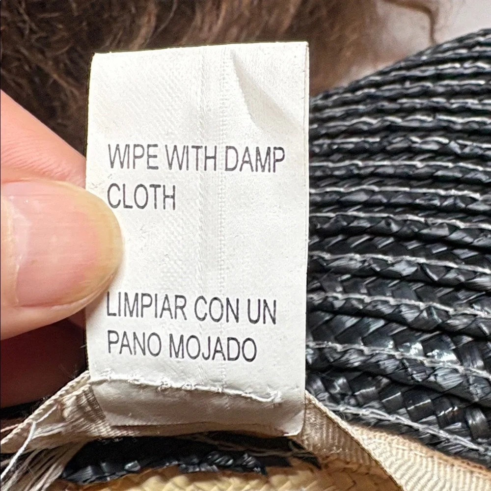 Unbranded Black and Tan Natural Straw Wide Brimmed Sun Hat One Size
